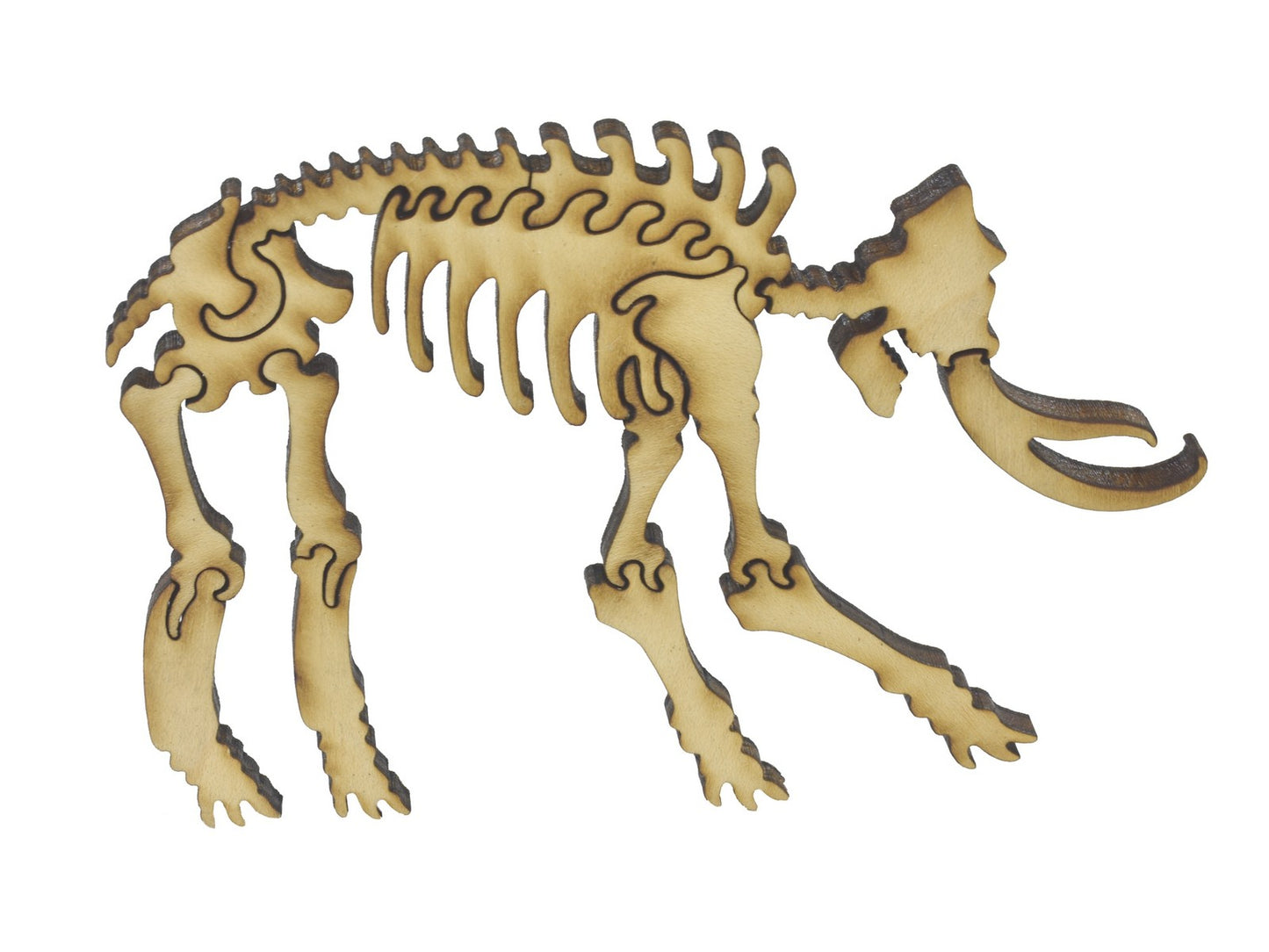 A closeup of pieces in the shape of a mammoth skeleton.