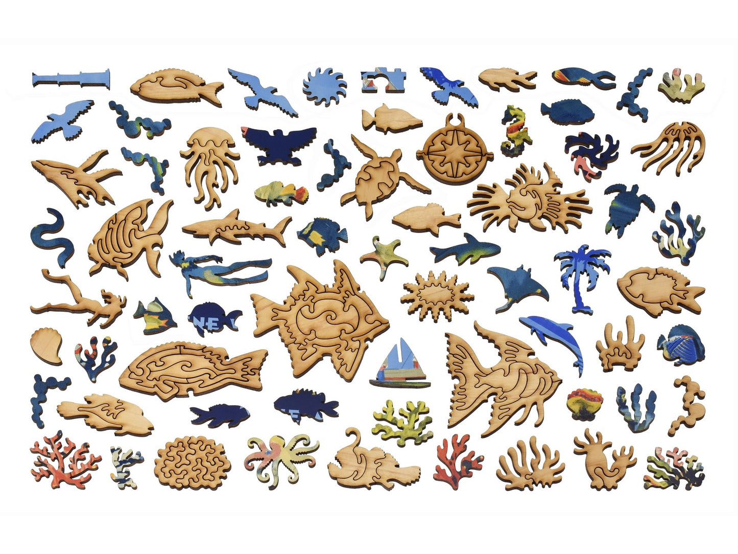 The whimsy pieces that can be found in the puzzle, The Marine Wonders of the Great Barrier Coral Reef.