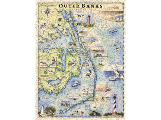 The front of the puzzle, Outer Banks of North Carolina, which shows an illustrated map of that area.