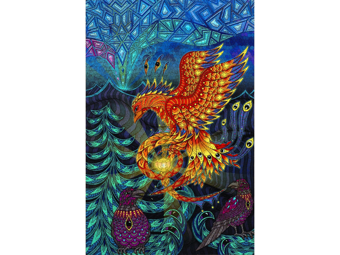 The front of the puzzle, Phoenix, which shows a fiery phoenix holding a lantern.