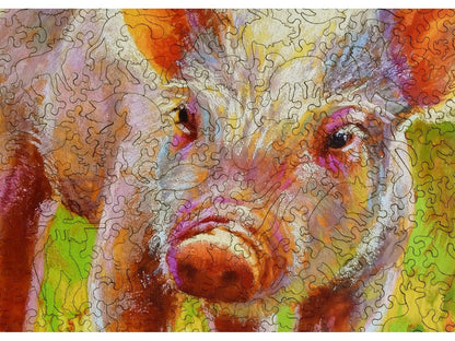 A closeup of the front of the puzzle, Piggy.