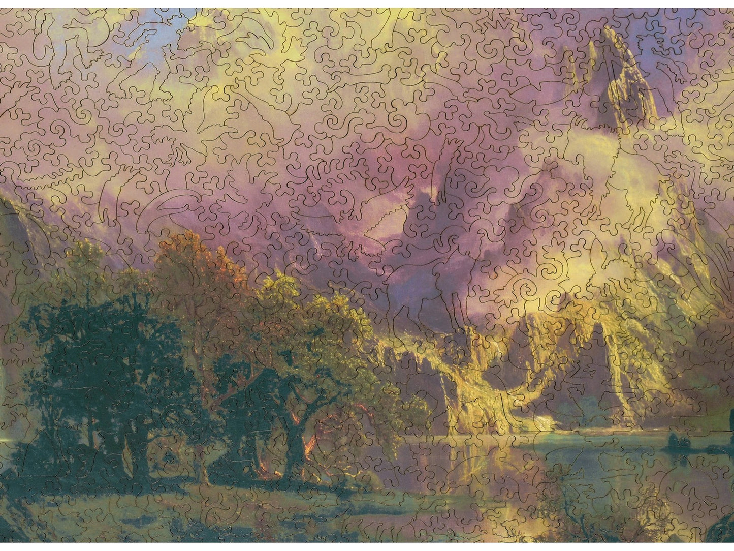 A closeup of the front of the puzzle, Rocky Mountain Landscape, showing the detail in the pieces.