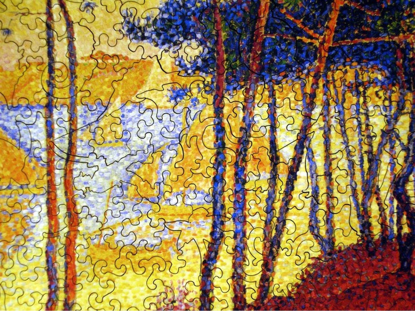 A closeup of the front of the puzzle, Sails and Pine Trees.