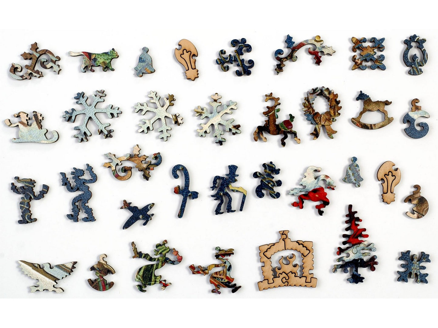 The whimsy pieces that can be found in the puzzle, Rooftop Reindeer.