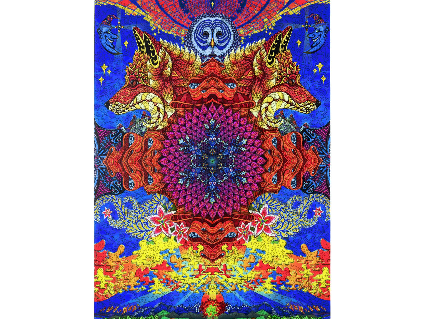 The front of the puzzle, Sunshine Daydream, which shows a colorful abstract mandala.