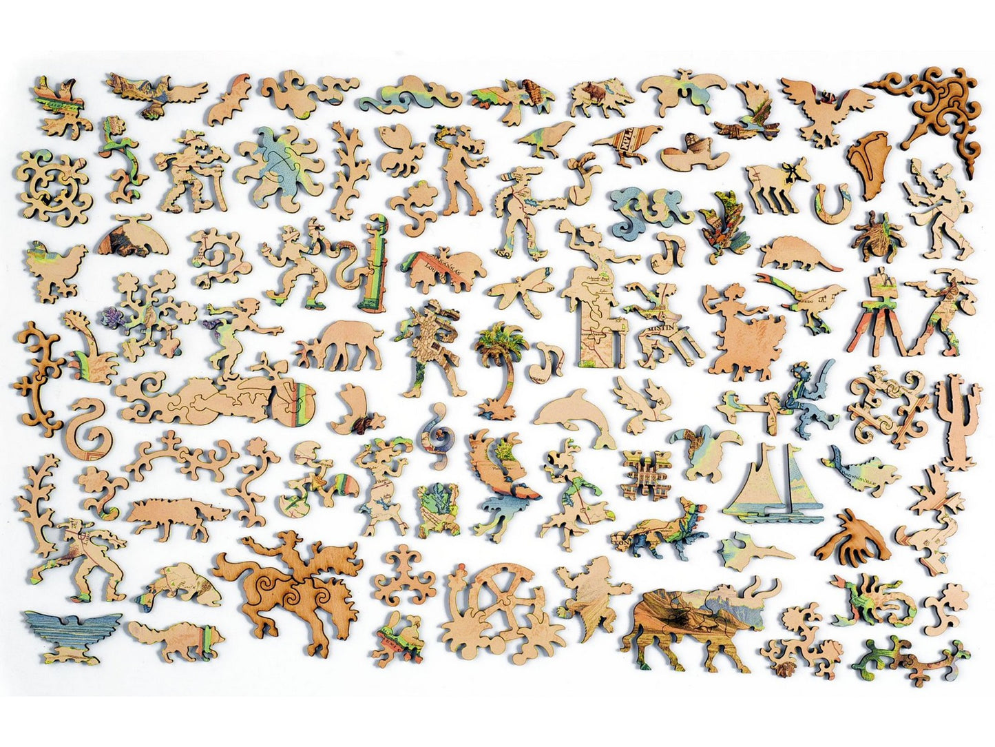 The whimsy pieces that can be found in the puzzle, Texas Map.