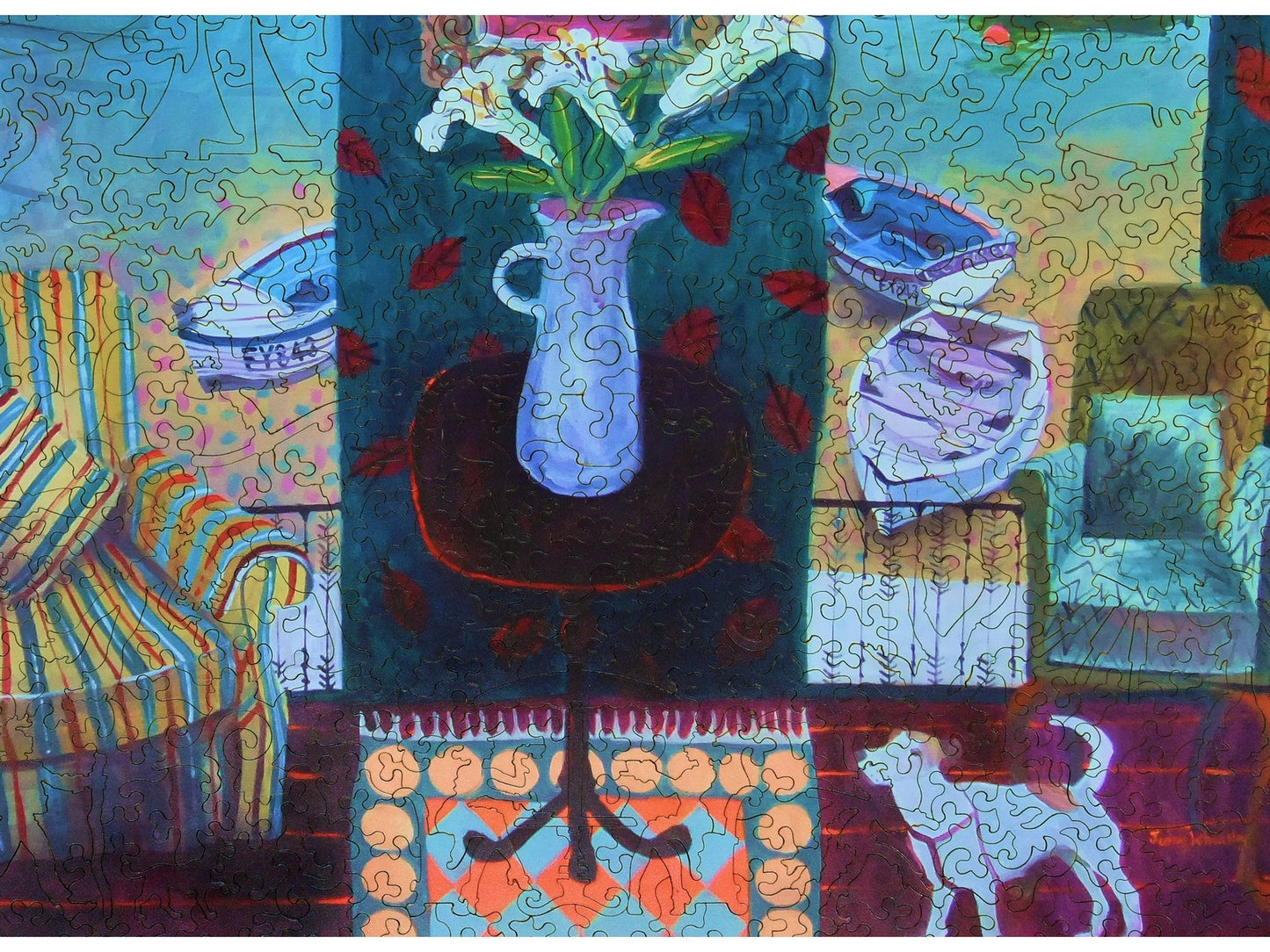 A closeup of the front of the puzzle, The Best Sea View, showing the detail in the pieces.