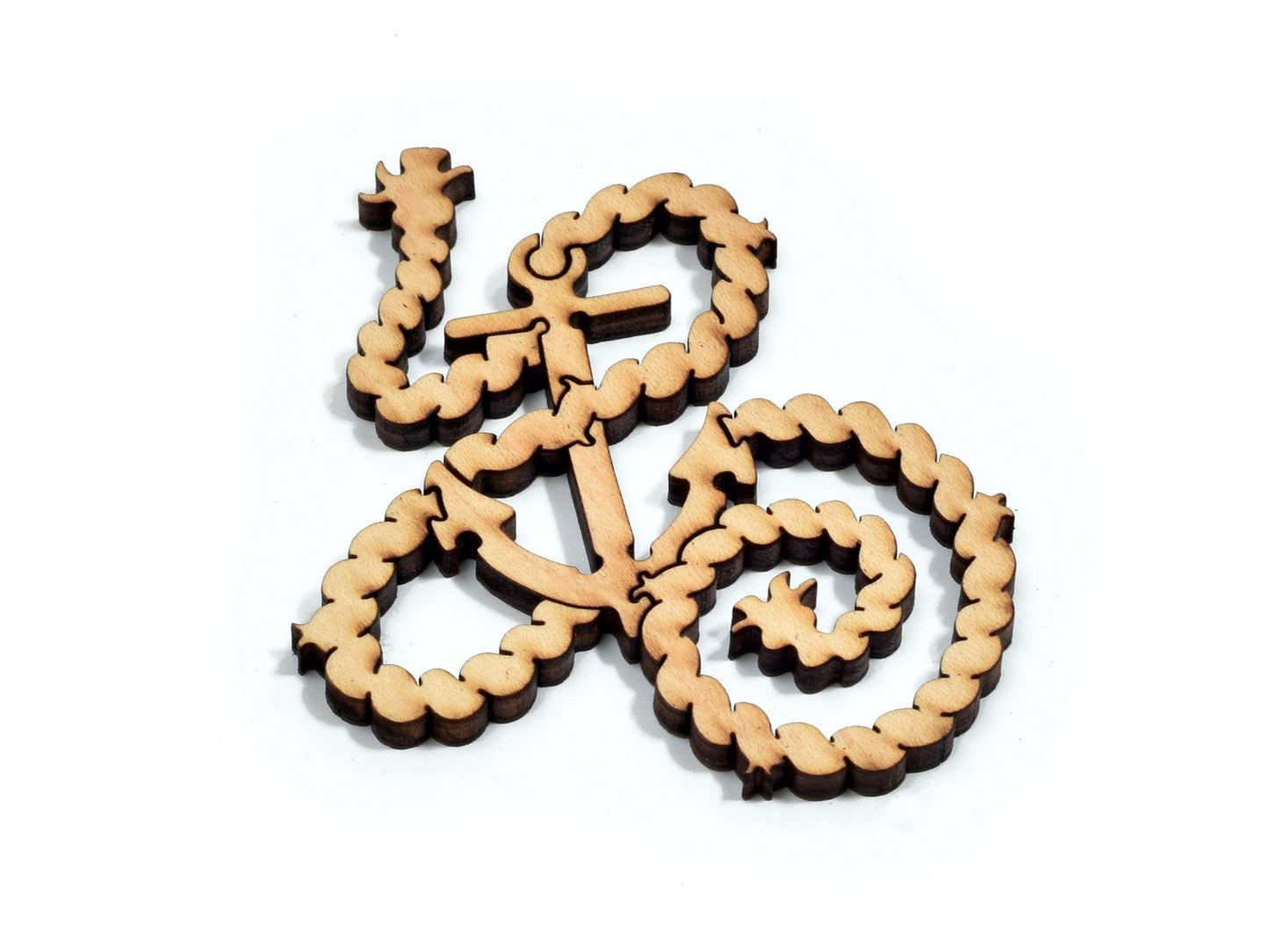 A closeup of pieces in the shape of an anchor and rope.