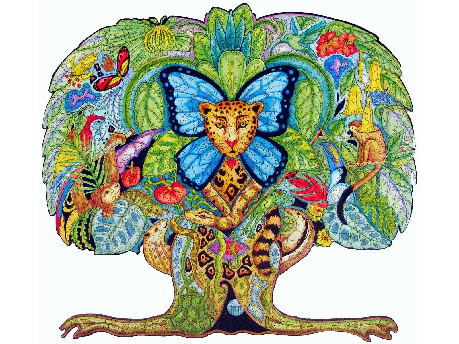 Animal Tree Of Life Puzzle - 1000 Piece Fantasy Treehouse Jigsaw For Adults, Colorful Owl Bunny Deer Art