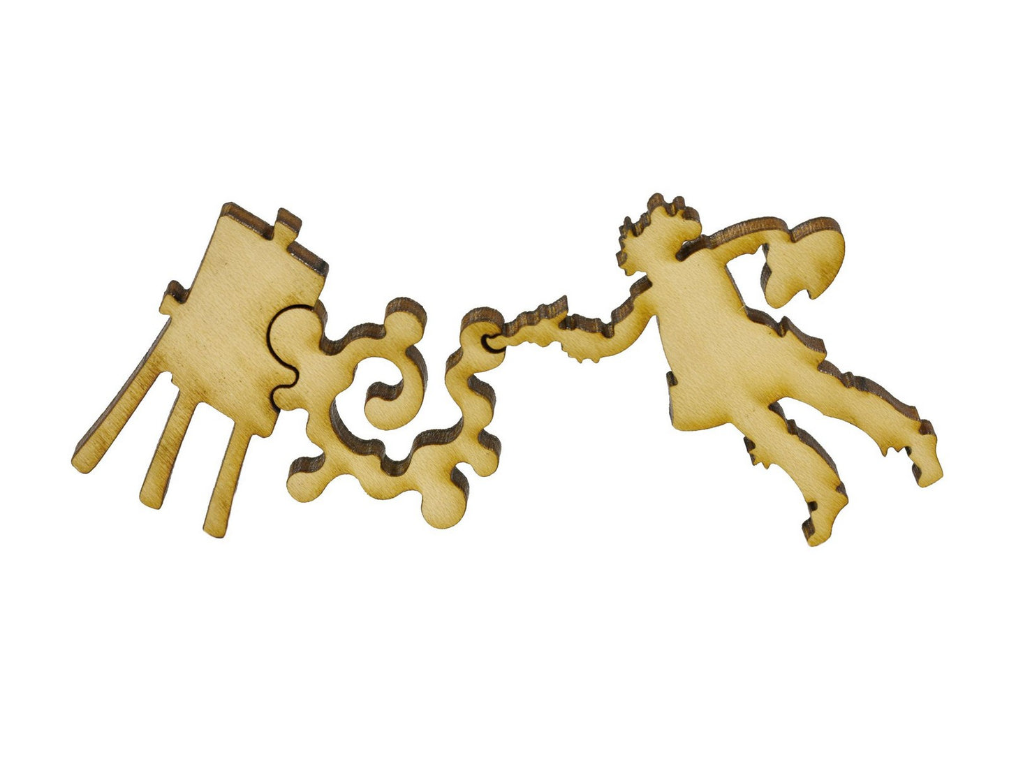 A closeup of pieces in the shape of an artist.