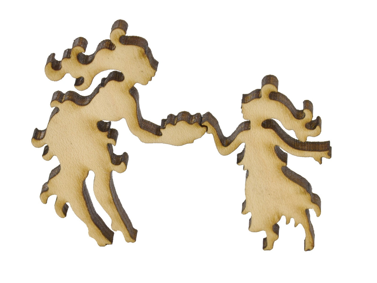 A closeup of pieces in the shape of a mother and child.