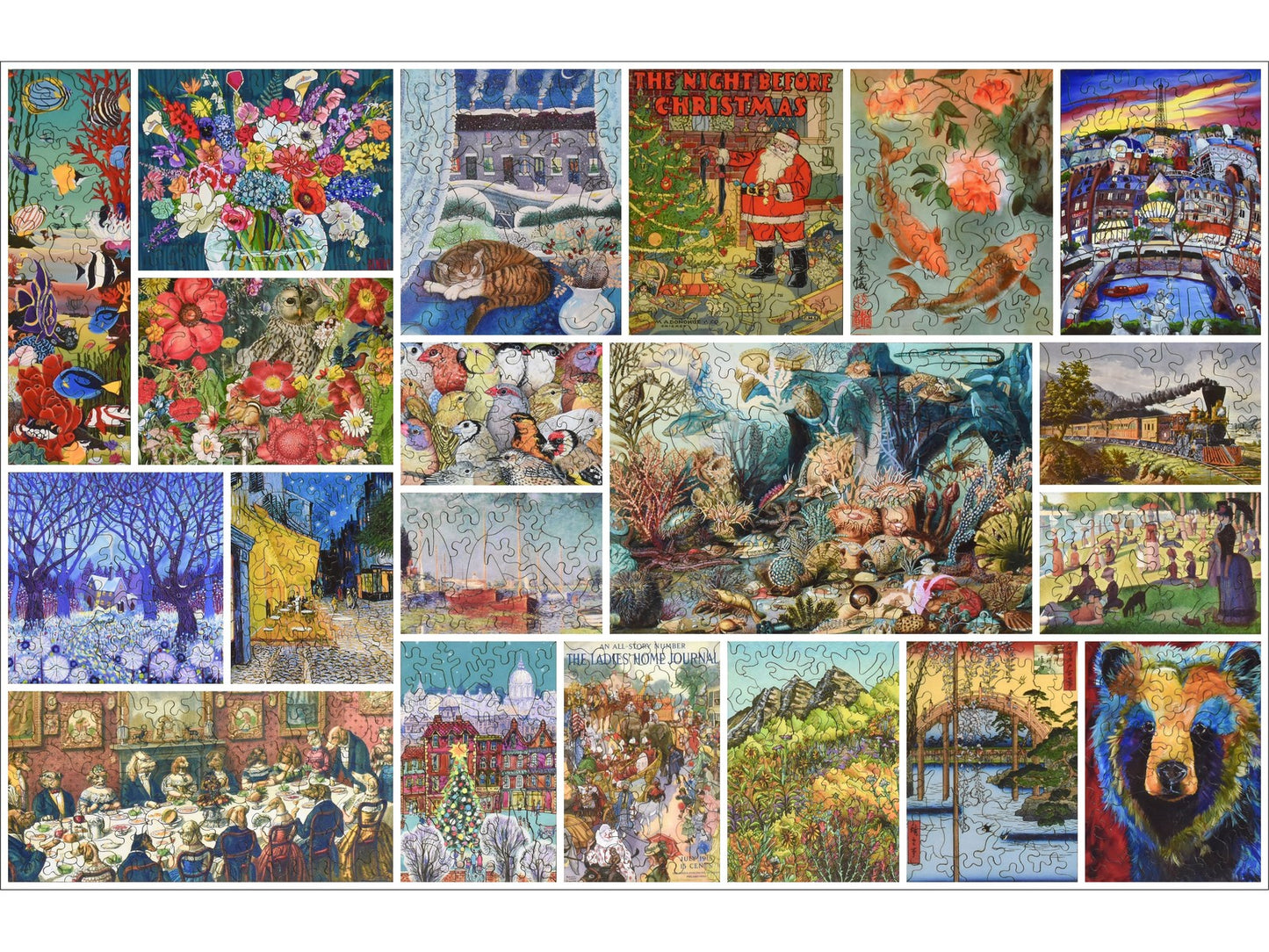 The front of the puzzle, 20th Anniversary Collection, with 20 of our best selling puzzles from over the years.