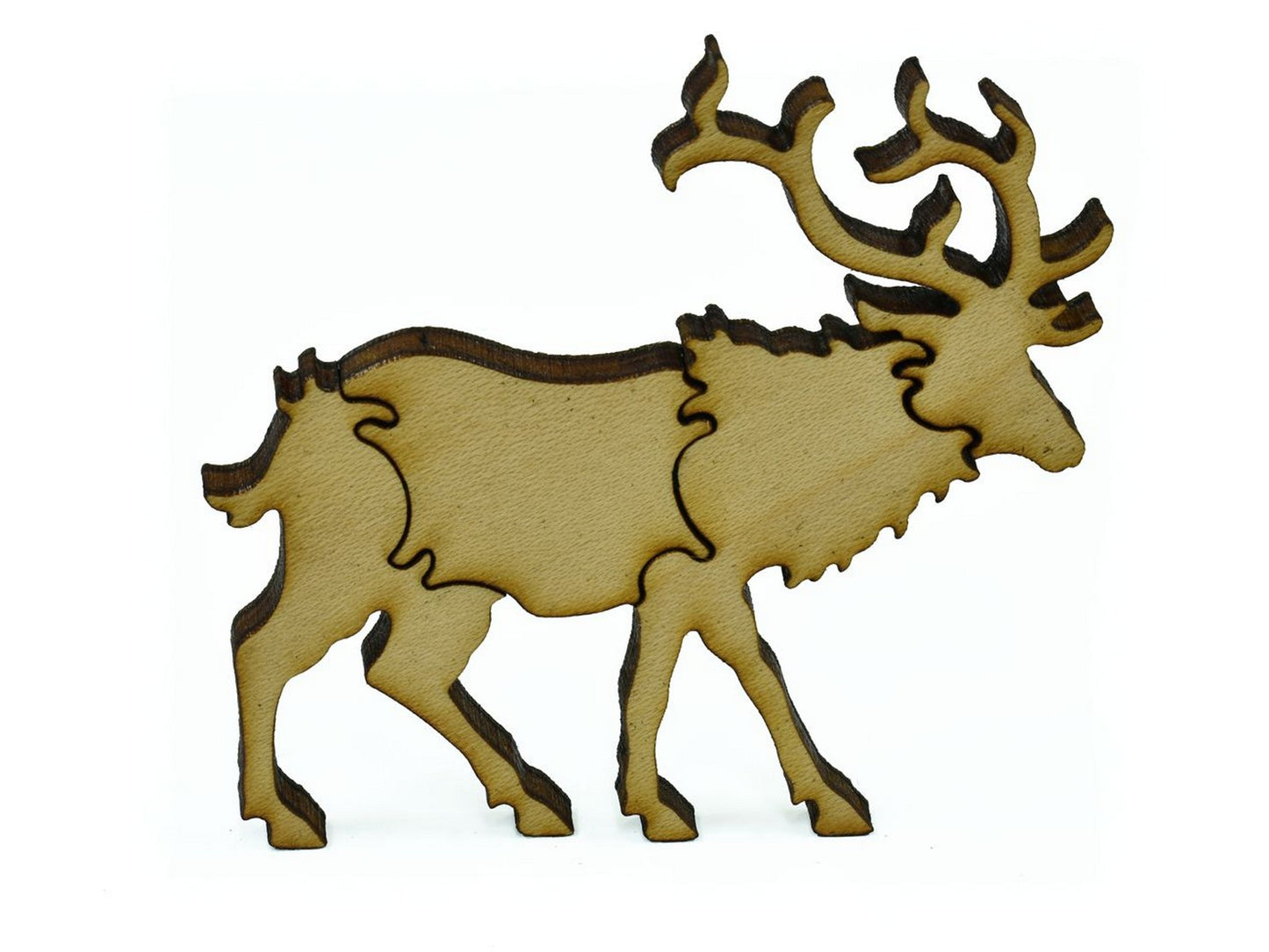 A closeup of pieces that make up a multi-piece elk.