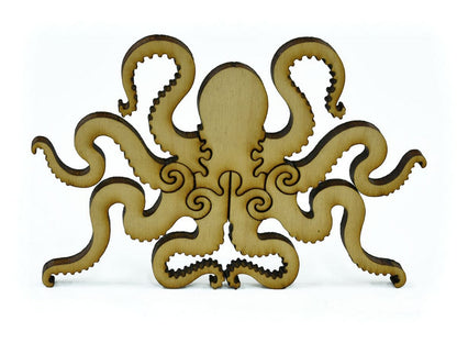 A closeup of pieces in the shape of a large octopus.