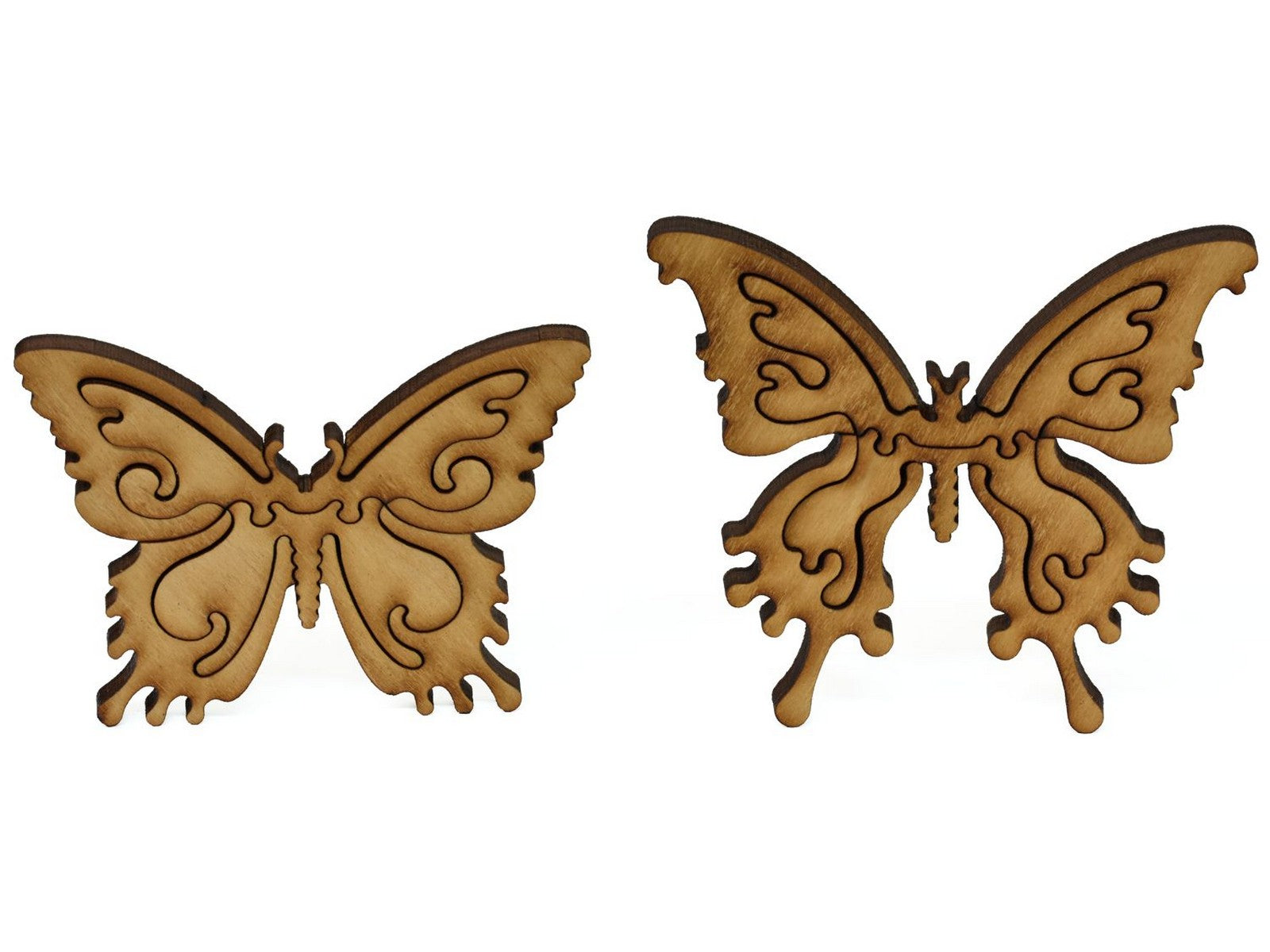 A closeup of pieces showing two large multi-piece butterflies.