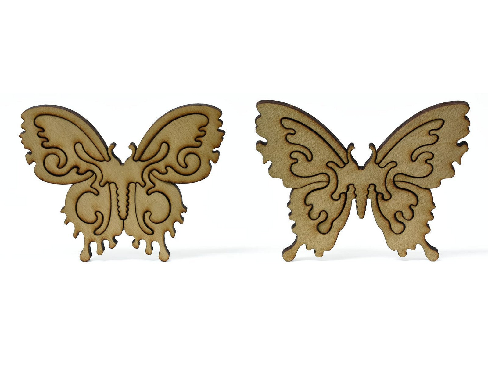 A closeup of pieces showing two butterflies.