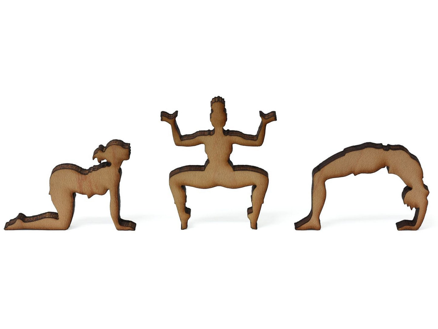 A closeup of pieces showing different yoga poses.