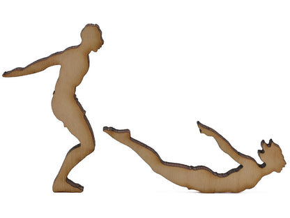 A closeup of pieces shaped like two divers.