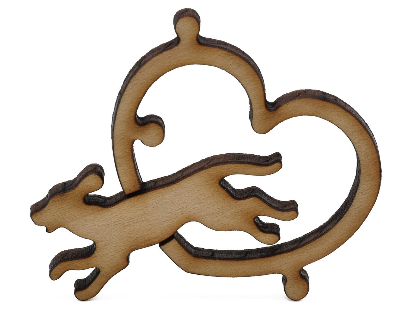 A closeup of pieces shaped like a dog jumping through a heart.