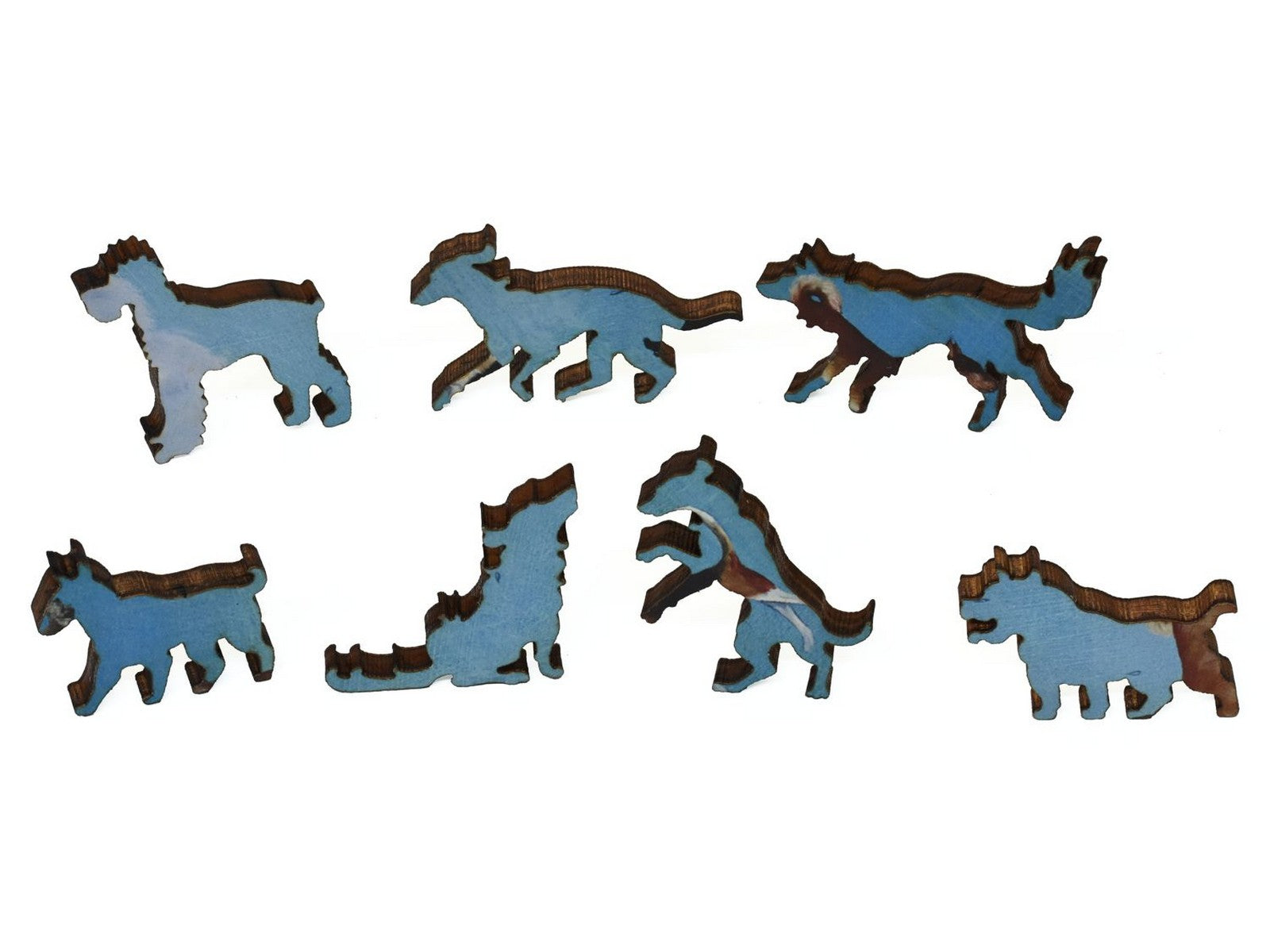 A closeup of pieces showing a group of dogs.
