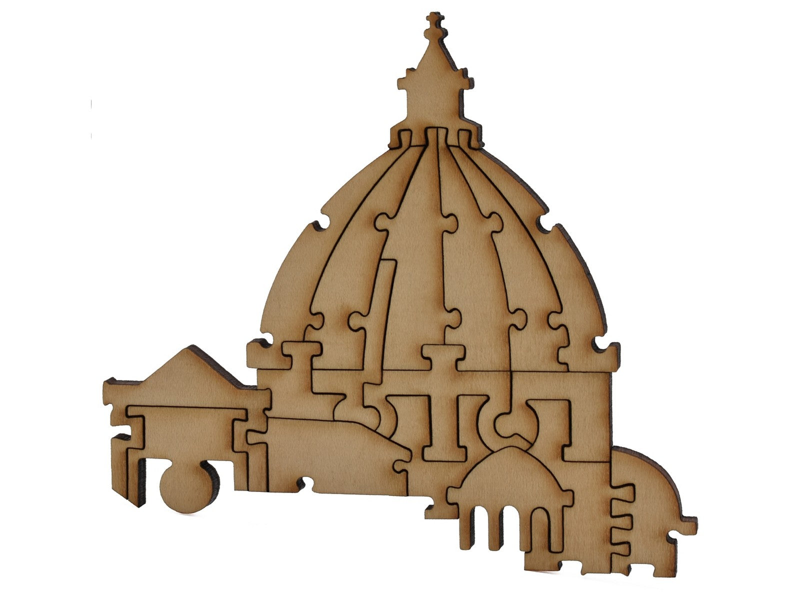A closeup of pieces shaped like the Duomo of Florence.