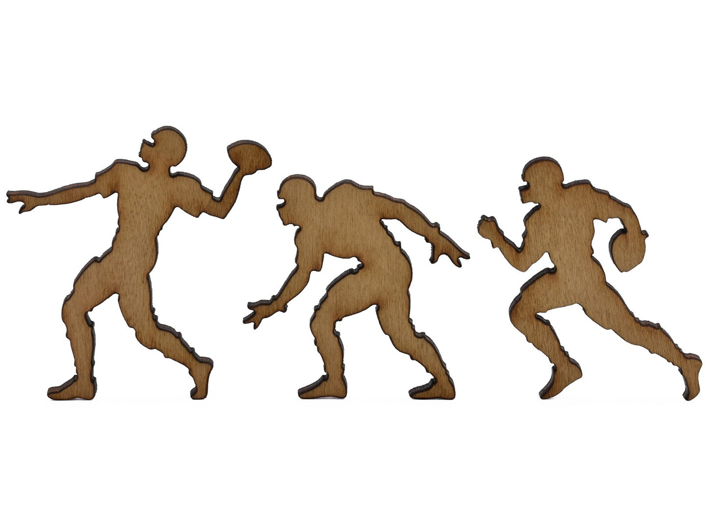 A closeup of pieces shaped like football players.