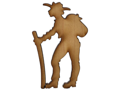 A closeup of pieces shaped like a hiker.