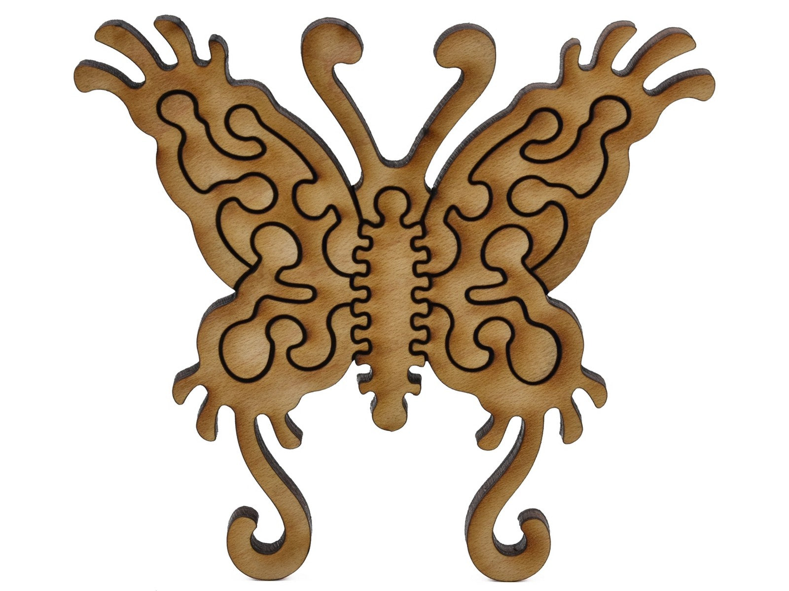 A closeup of pieces shaped like a large butterfly.
