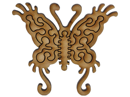 A closeup of pieces shaped like a large butterfly.