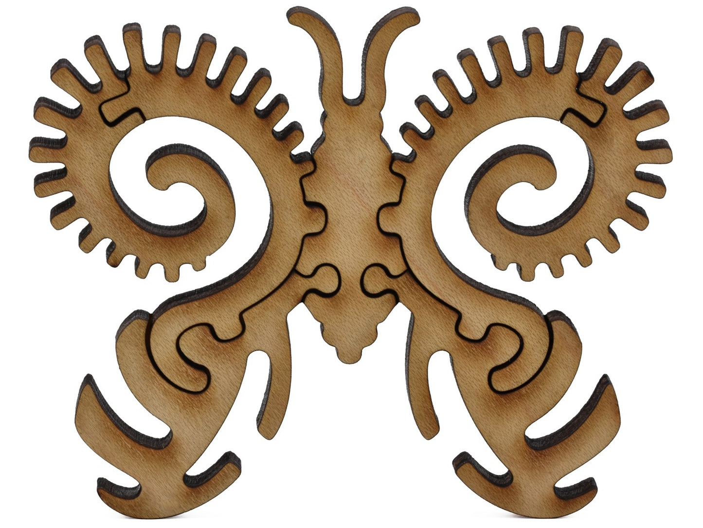A closeup of pieces shaped like a second large butterfly.