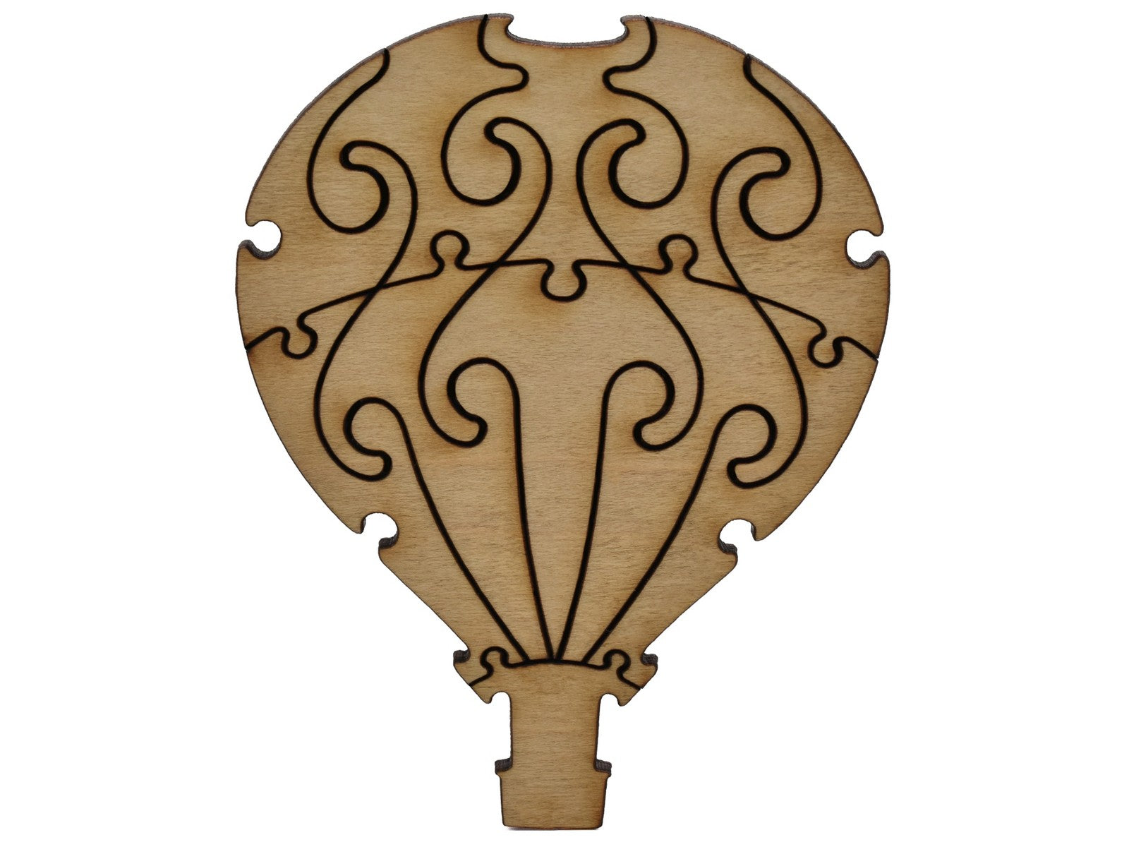 A closeup of pieces shaped like a large hot air balloon.