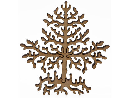 A closeup of pieces shaped like a large stylized tree.