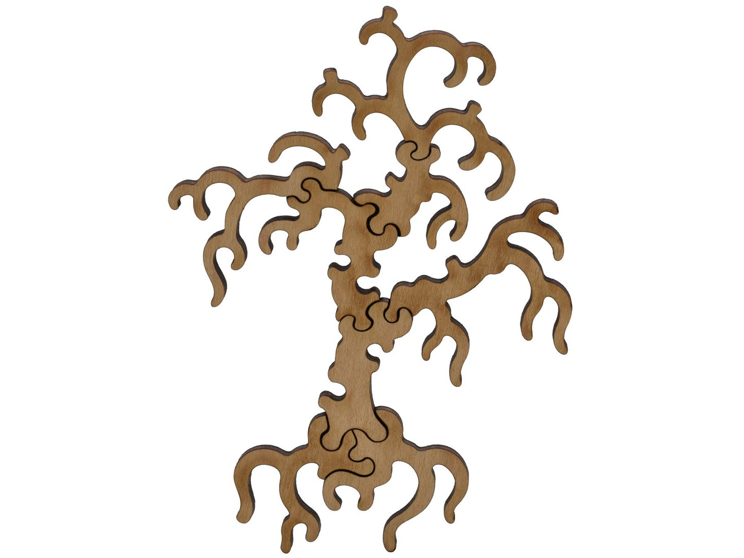 A closeup of pieces shaped like a large tree.