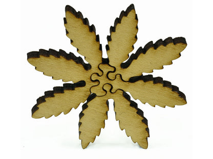 A closeup of pieces in the shape of a leaf.
