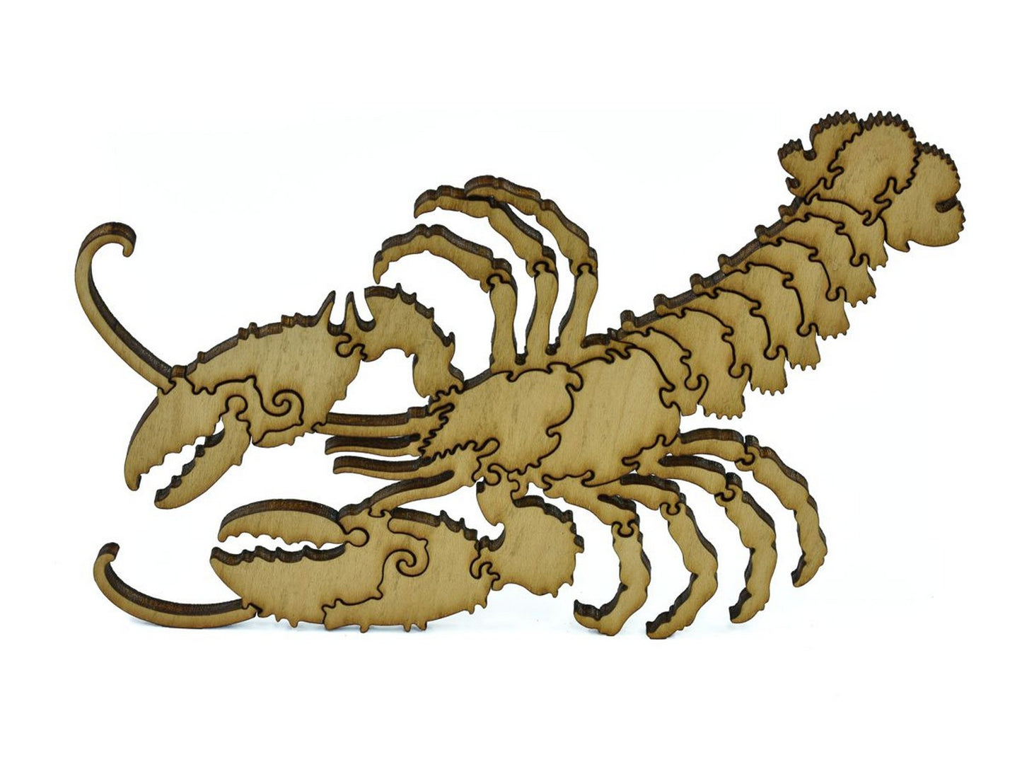 A closeup of pieces in the shape of a large lobster.