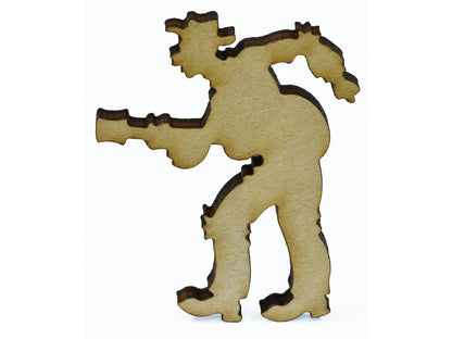 A closeup of a piece shaped like a man playing a guitar.