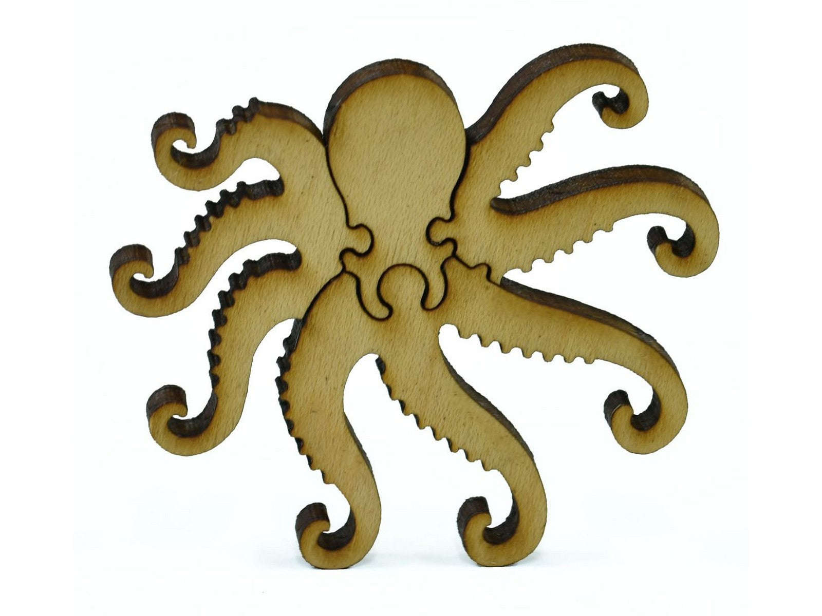 A closeup of pieces in the shape of an octopus.
