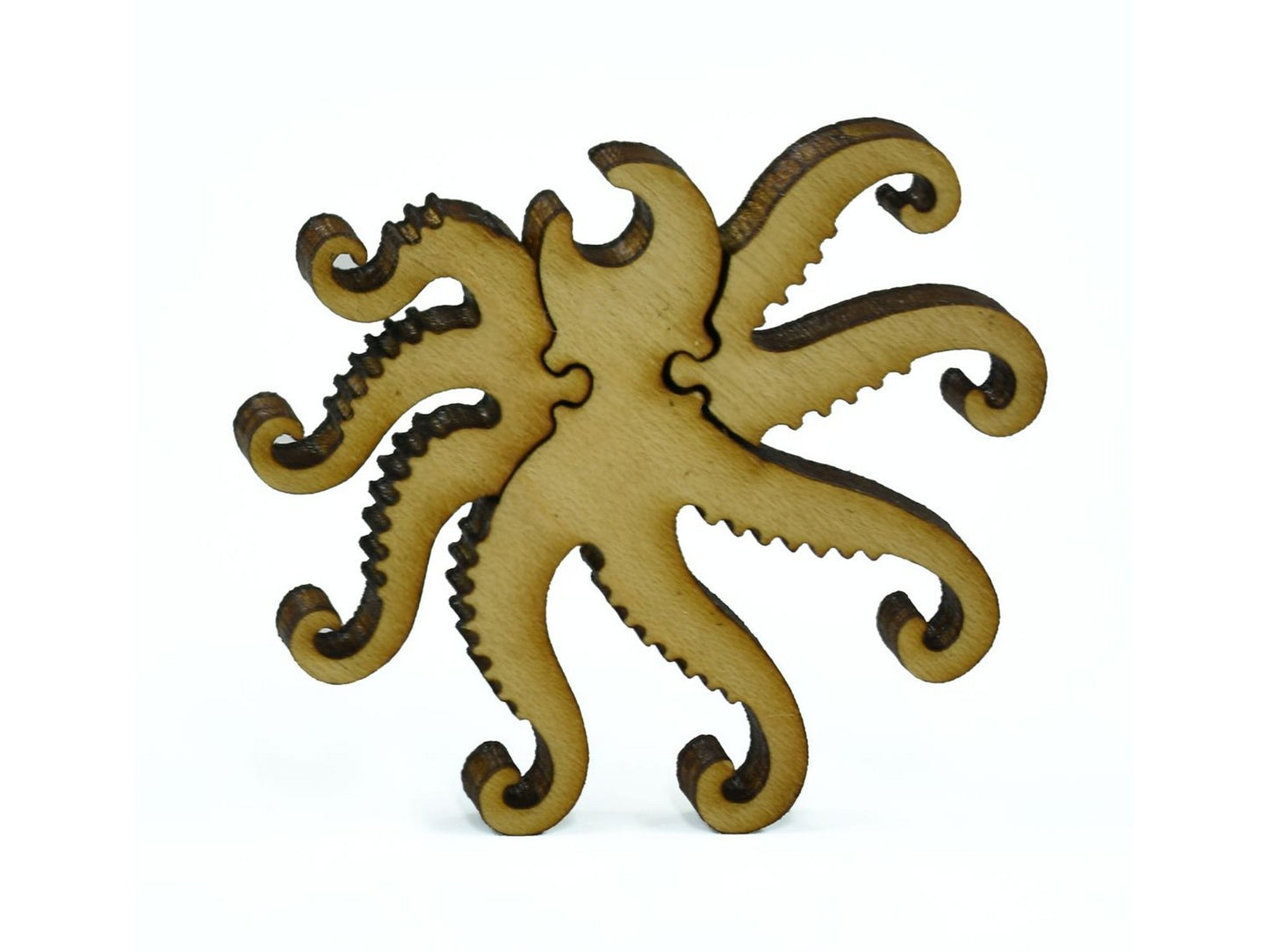A closeup of pieces in the shape of an octopus.
