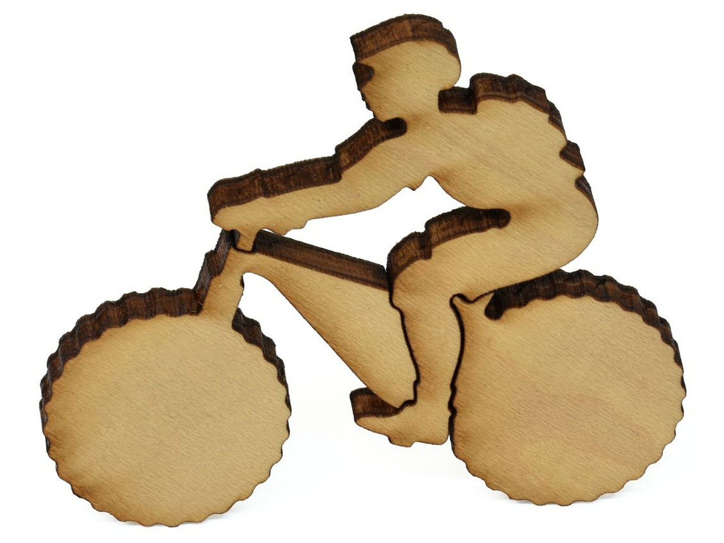 A closeup of pieces in the shape of a mountain biker.