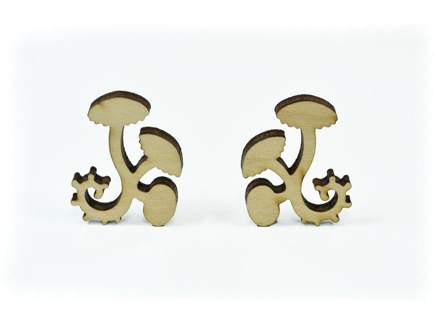 A closeup of pieces in the shape of mushrooms.