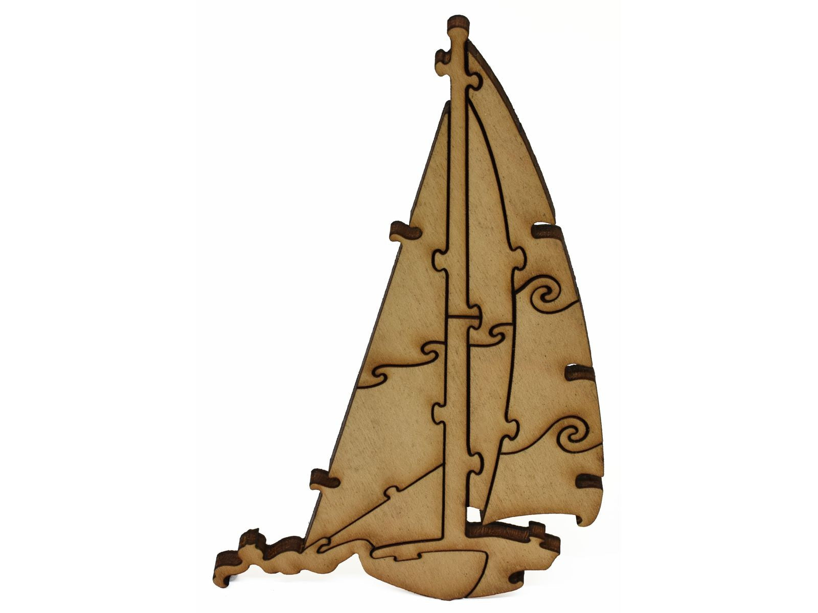 A closeup of pieces showing a multi-piece sailboat.