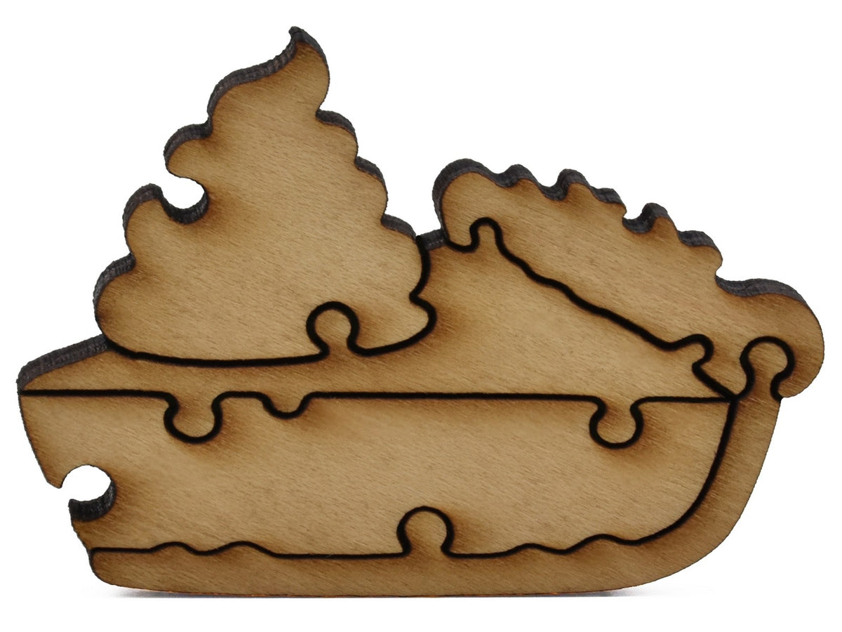 A closeup of pieces shaped like a slice of pie.