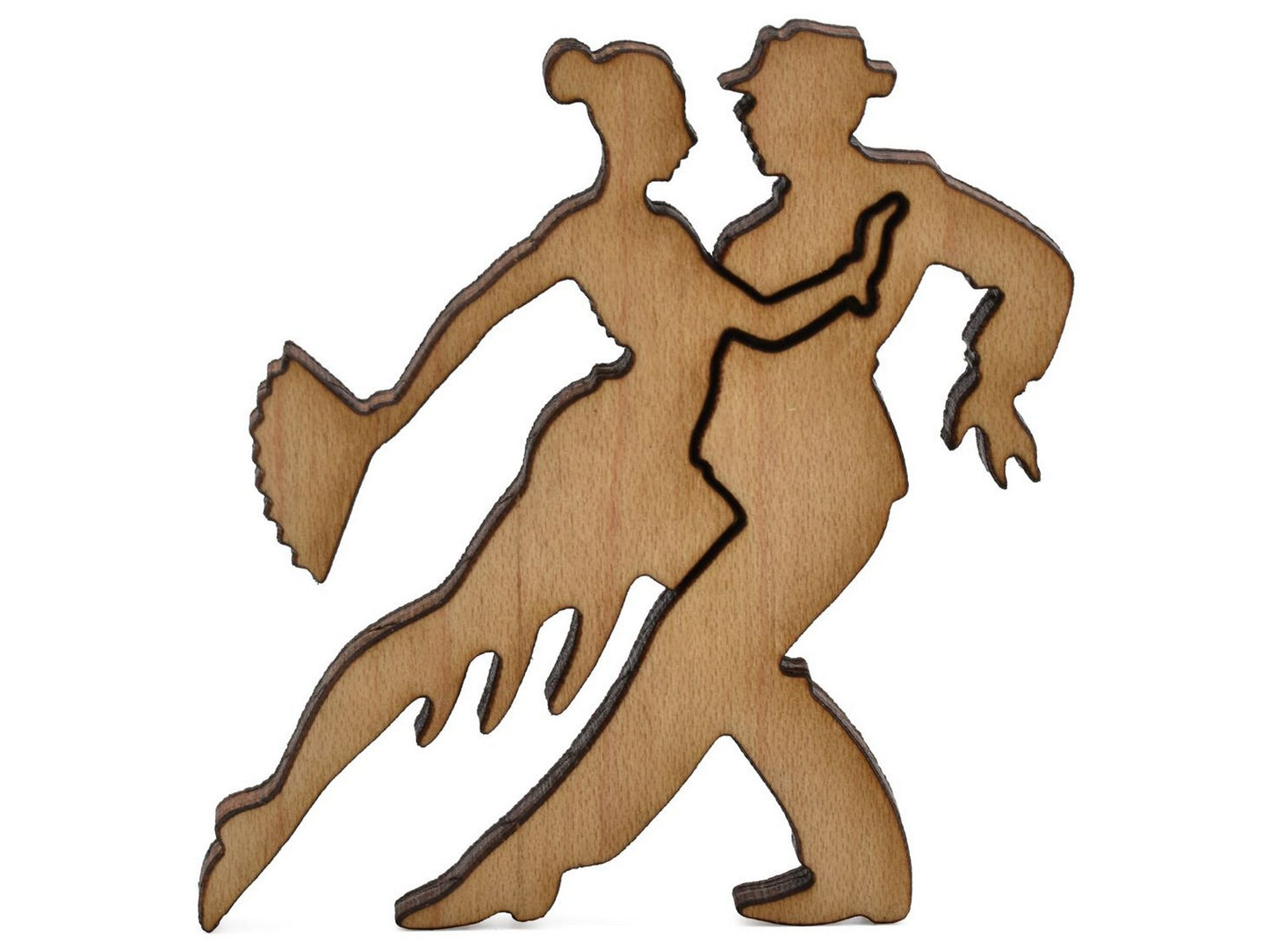 A closeup of pieces showing a couple dancing the tango.