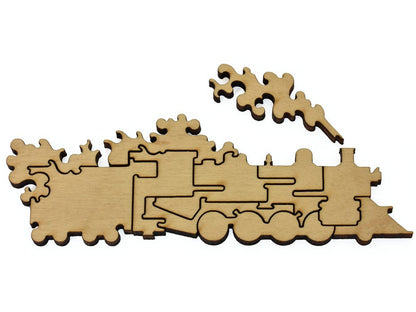 A closeup of pieces showing a locomotive.