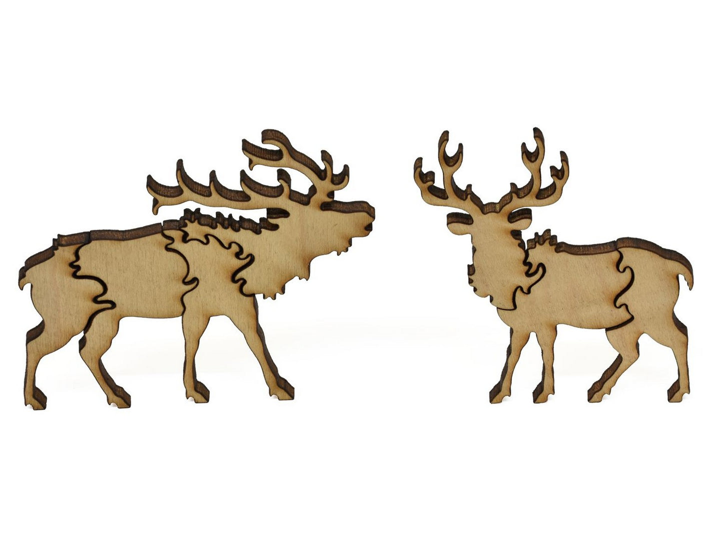 A closeup of pieces showing a pair of elk.