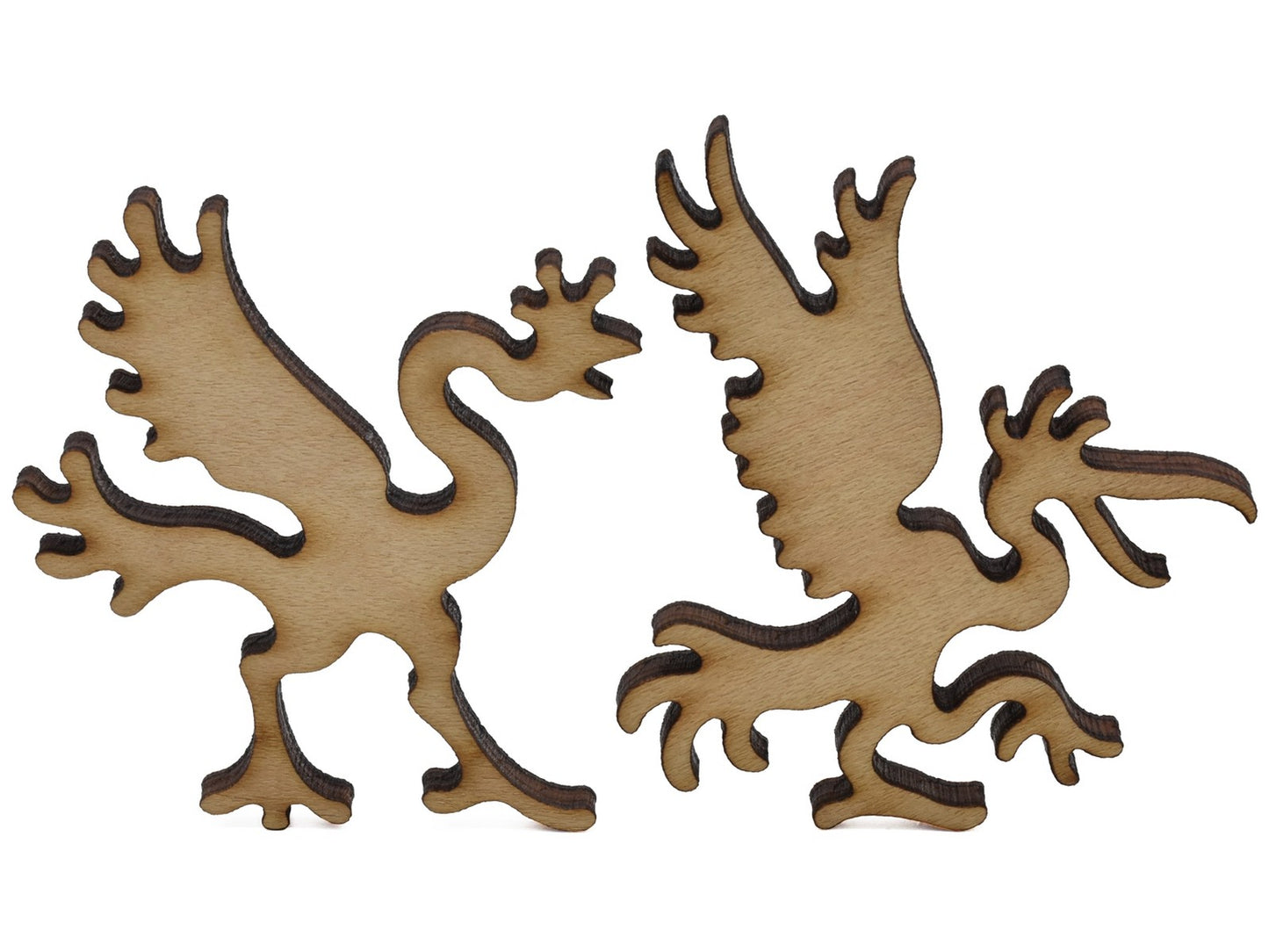 A closeup of pieces shaped like two birds.