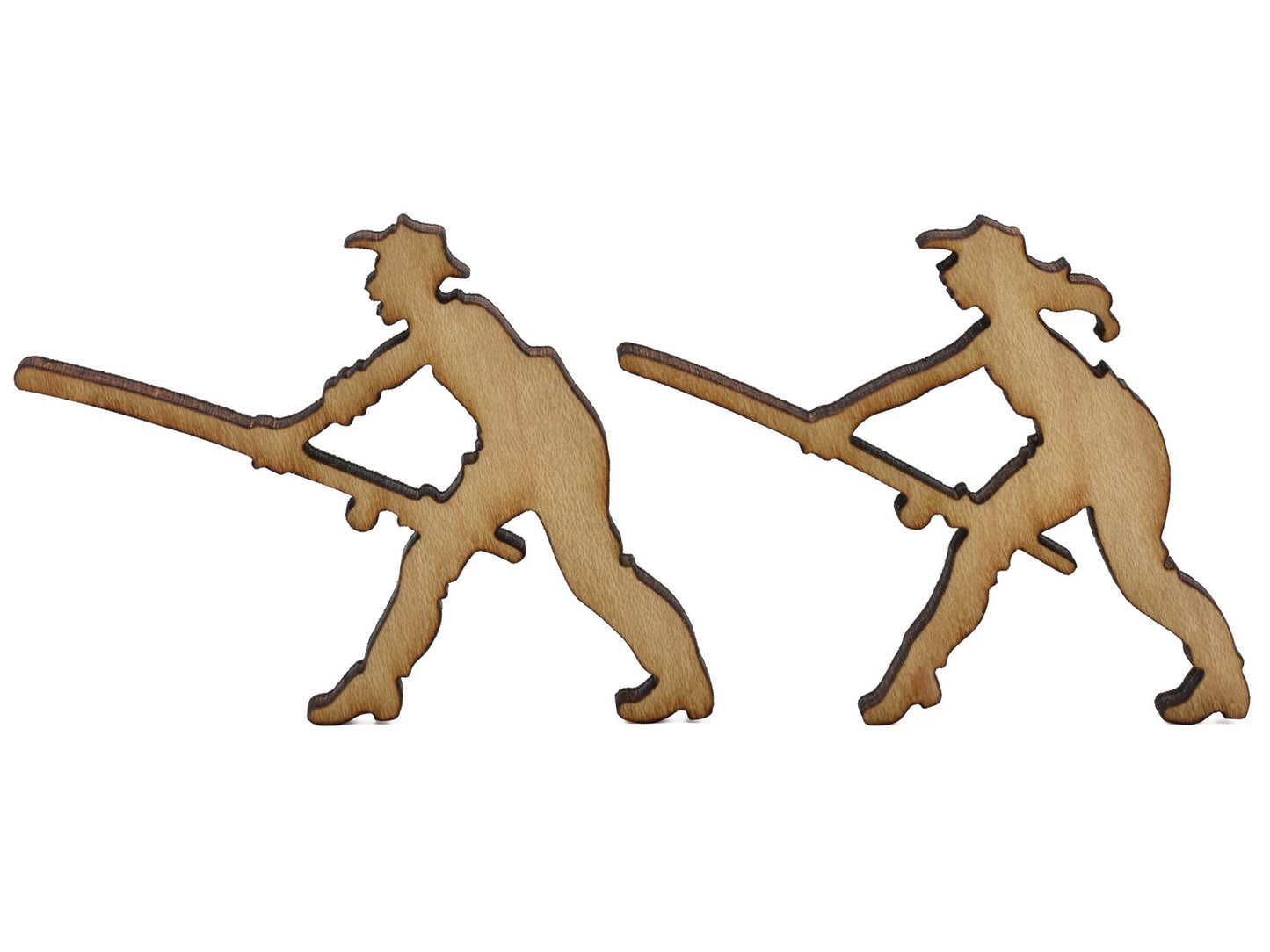 A closeup of pieces shaped like two fishermen.