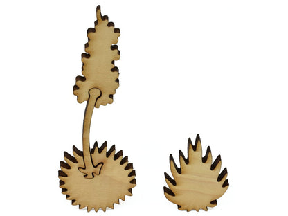A closeup of pieces in the shape of Yucca.