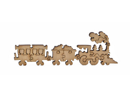 A closeup of pieces in the shape of a train.