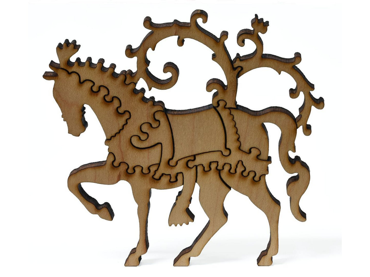 A closeup of pieces showing a multi-piece stallion.